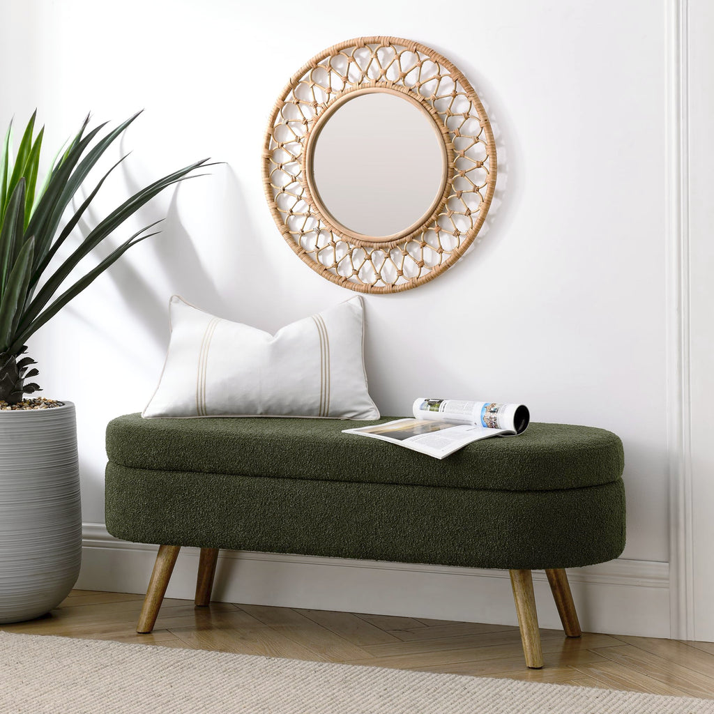 Oval Storage Bench with Rubber Wood Legs, Green B962846