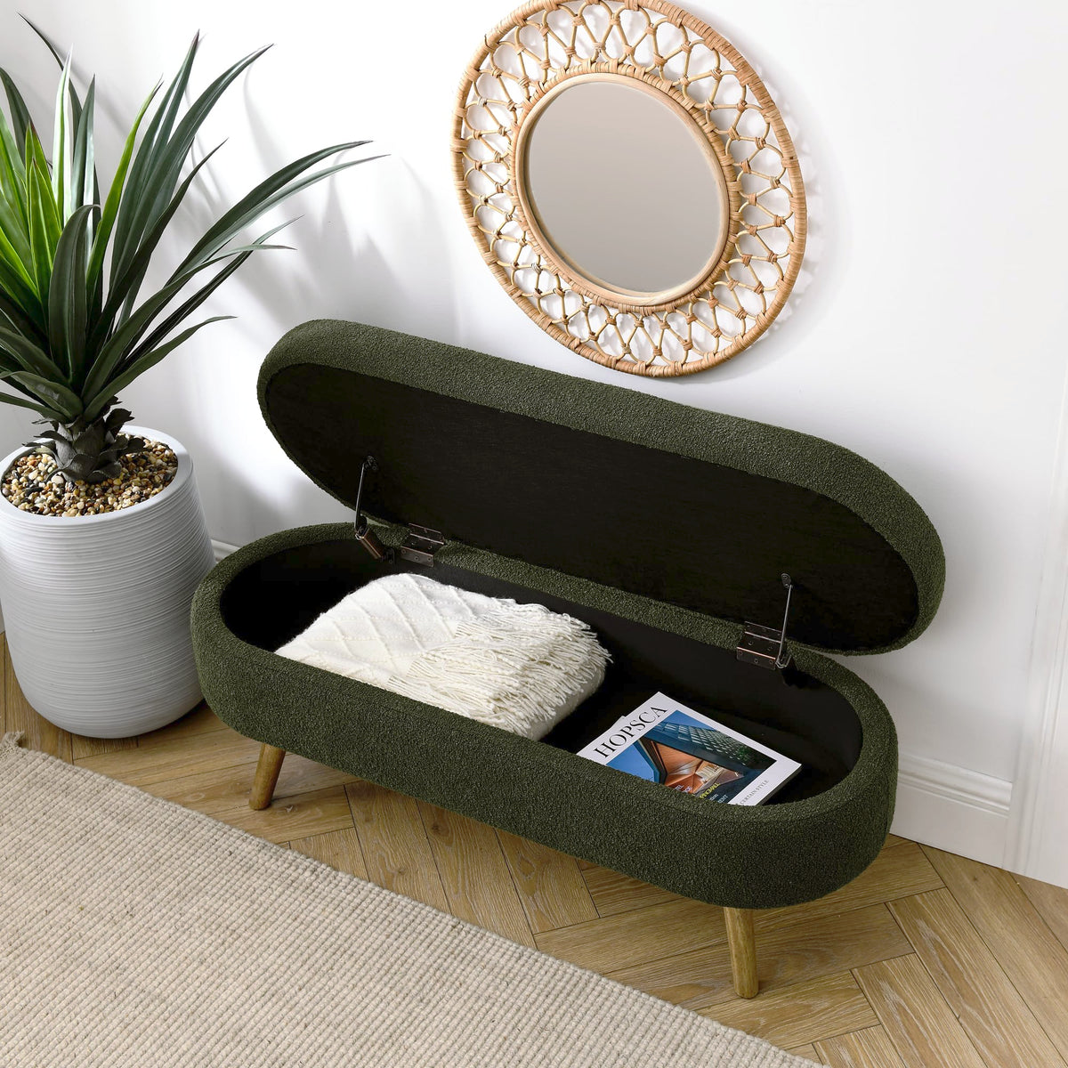 Oval Storage Bench with Rubber Wood Legs, Green B962846