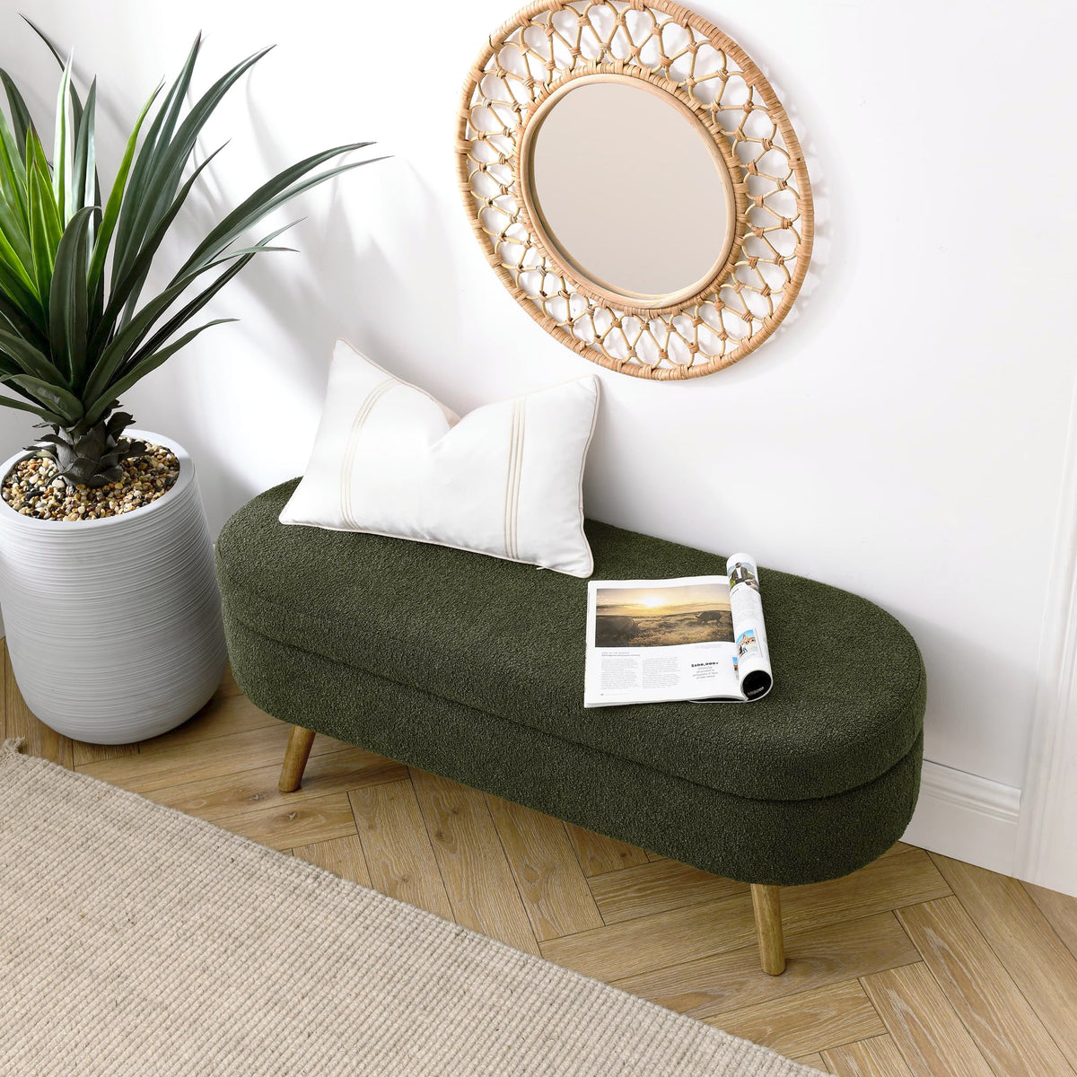 Oval Storage Bench with Rubber Wood Legs, Green B962846