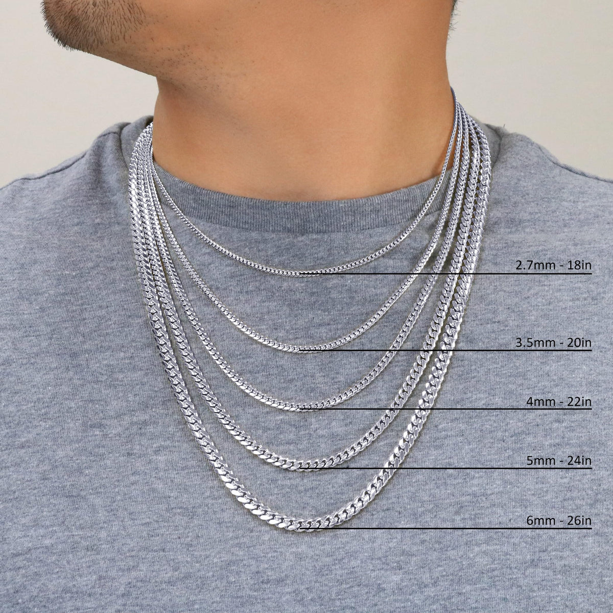 14K White Gold Cuban Link Chain Necklace F676