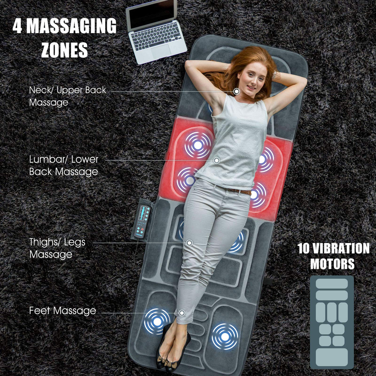 Massage Mat with 10 Vibrating Motors Heating Pad E38886