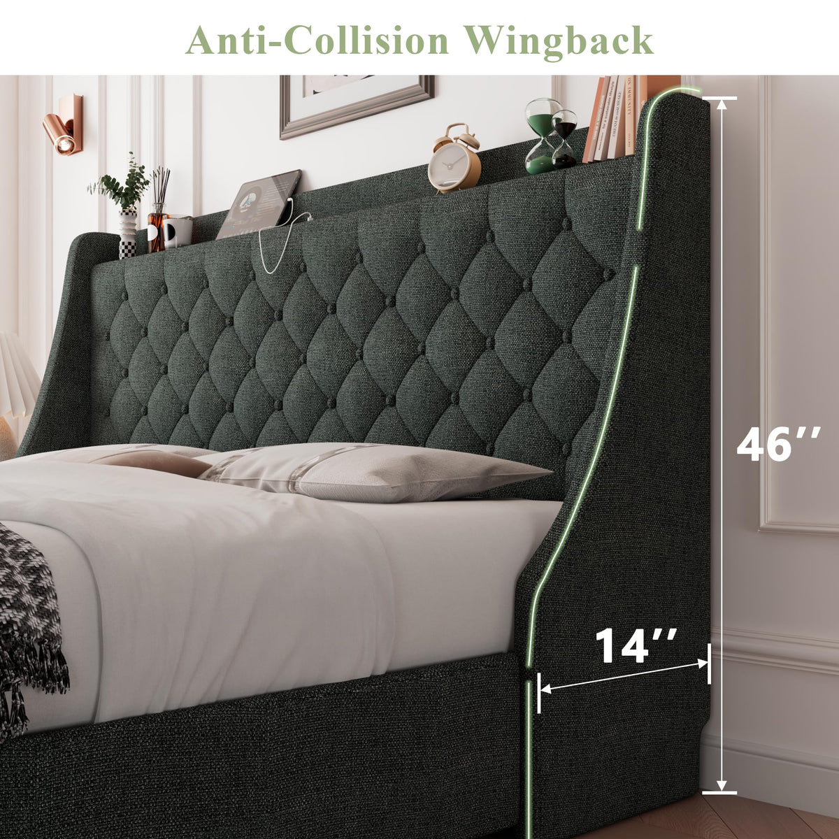 Queen Bed Frame with 4 Storage Drawers Upholstered Dark Grey X258