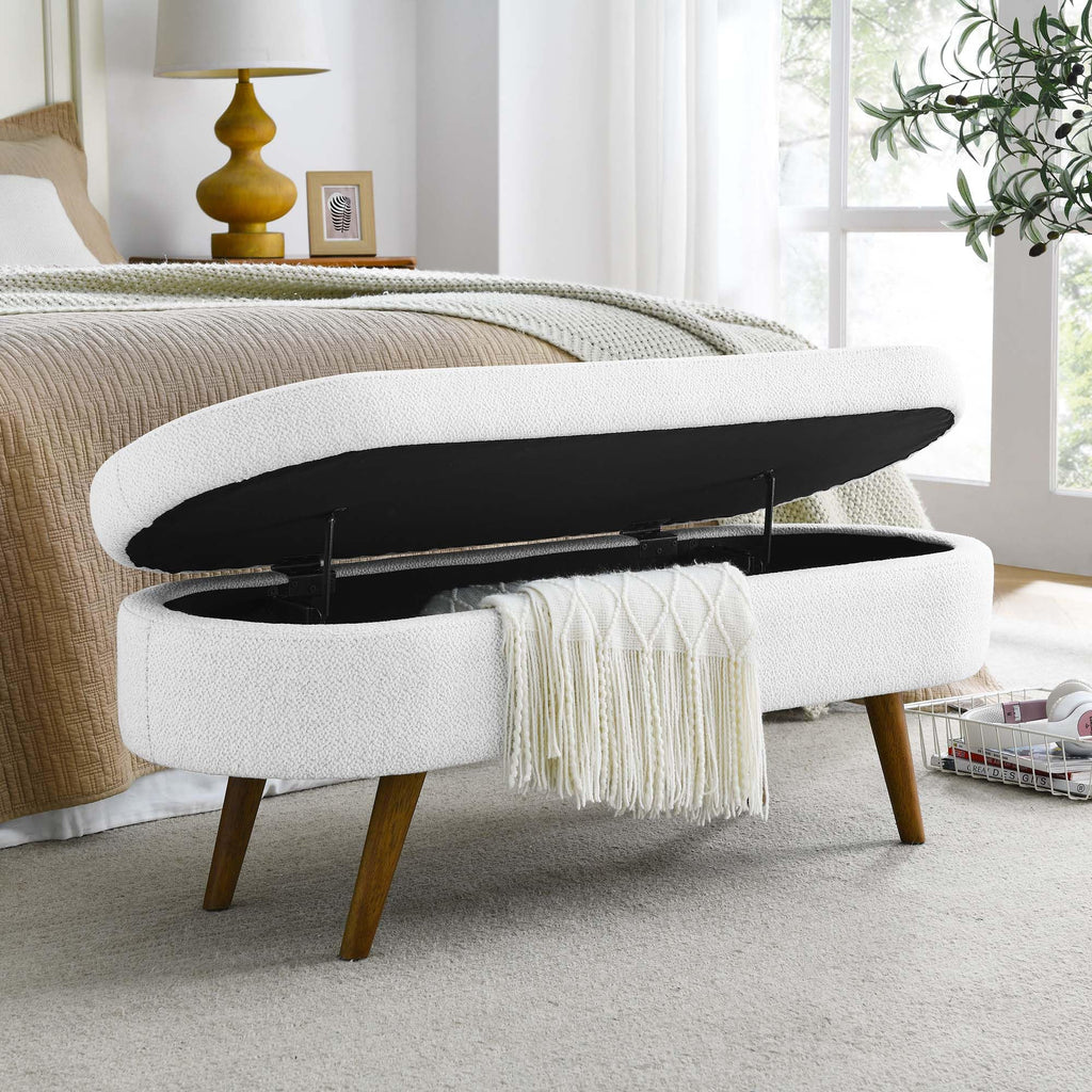 White Oval Storage Ottoman Bench with Rubber Wood Legs Y994