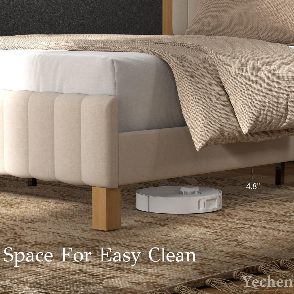 Queen Size Beige Linen Bed Frame with Headboard K832407