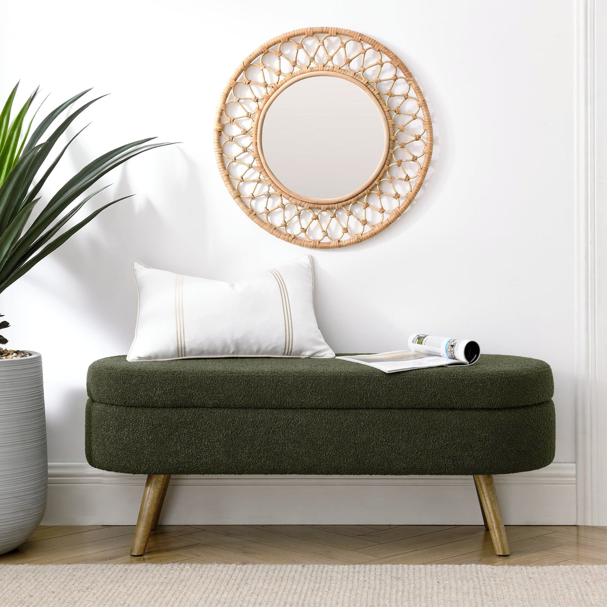 Oval Storage Bench with Rubber Wood Legs, Green B962846