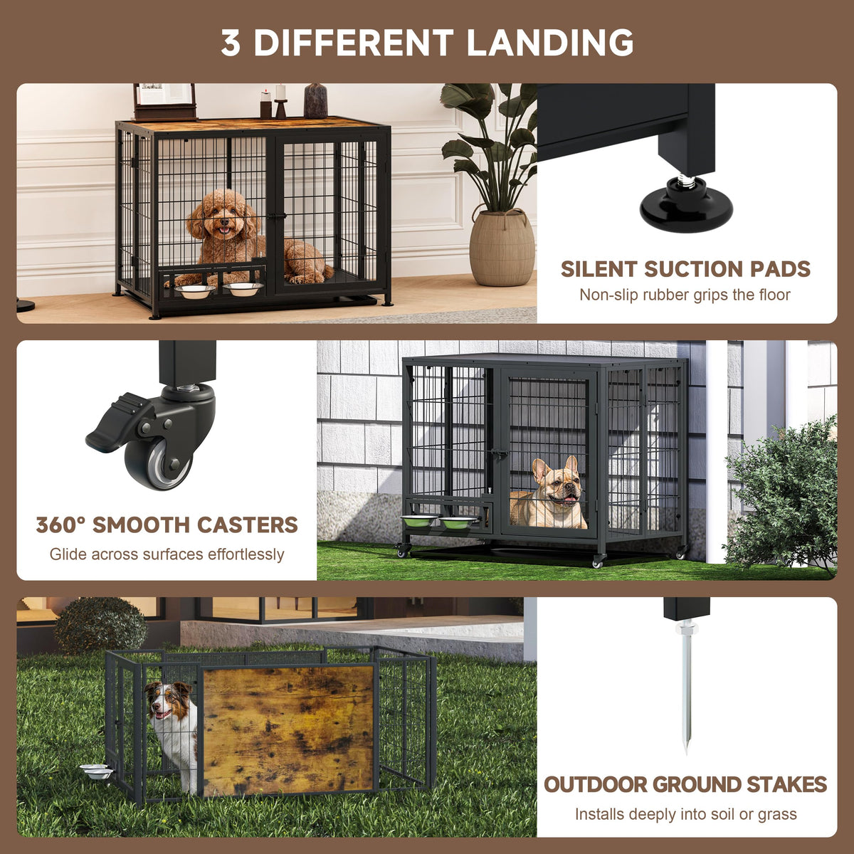 Heavy Duty Foldable Dog Crate with Wheels & Feeding Bowls H482